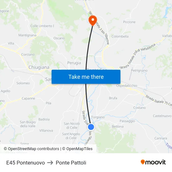 E45 Pontenuovo to Ponte Pattoli map