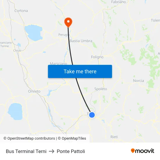 Bus Terminal Terni to Ponte Pattoli map