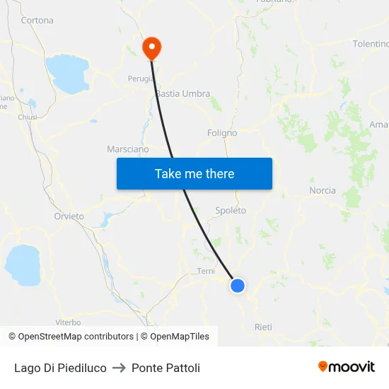 Lake Piediluco to Pattoli Bridge map