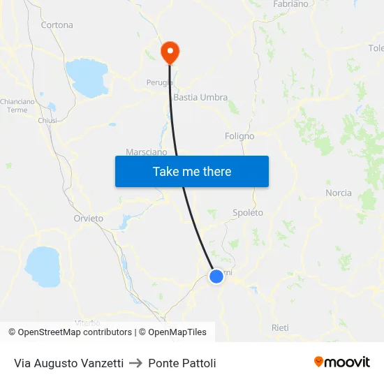 Augusto Vanzetti Street to Pattoli Bridge map