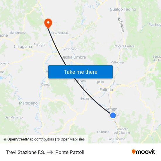 Trevi Stazione F.S. to Ponte Pattoli map