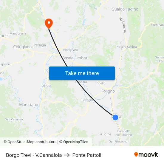 Borgo Trevi - Via Cannaiola to Pattoli Bridge map