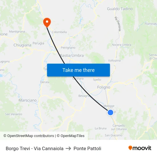 Borgo Trevi - Via Cannaiola to Ponte Pattoli map