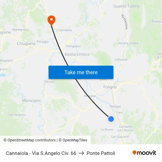 Cannaiola - Via Sant'Angelo No. 66 to Pattoli Bridge map