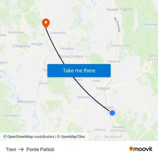 Trevi to Ponte Pattoli map