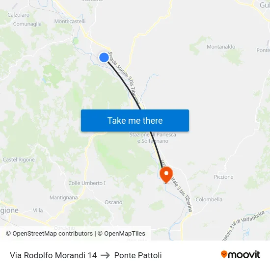 Via Rodolfo Morandi 14 to Ponte Pattoli map