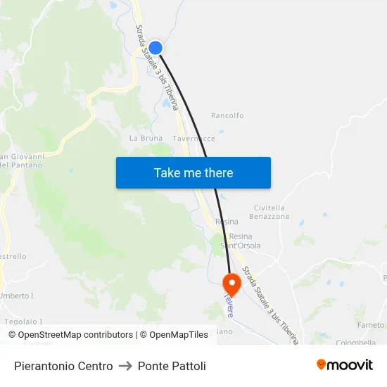 Pierantonio Center to Pattoli Bridge map