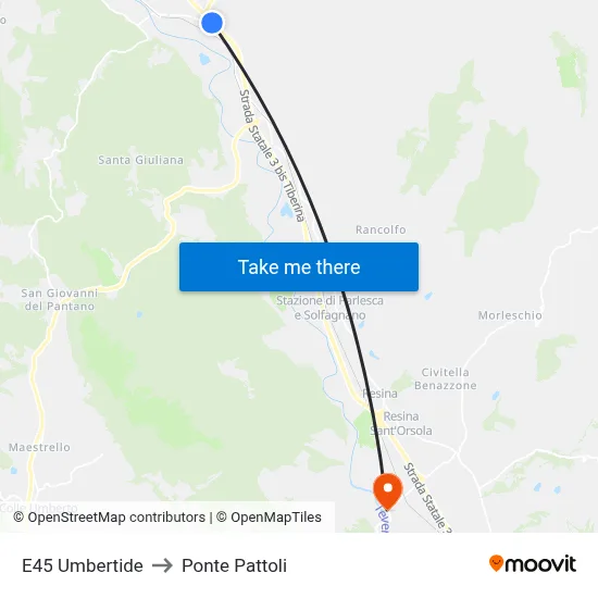 E45 Umbertide to Pattoli Bridge map