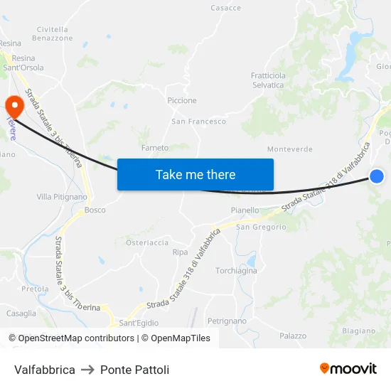 Valfabbrica to Ponte Pattoli map