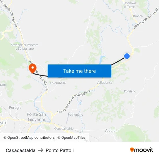 Casacastalda to Ponte Pattoli map