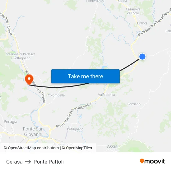 Cerasa to Ponte Pattoli map