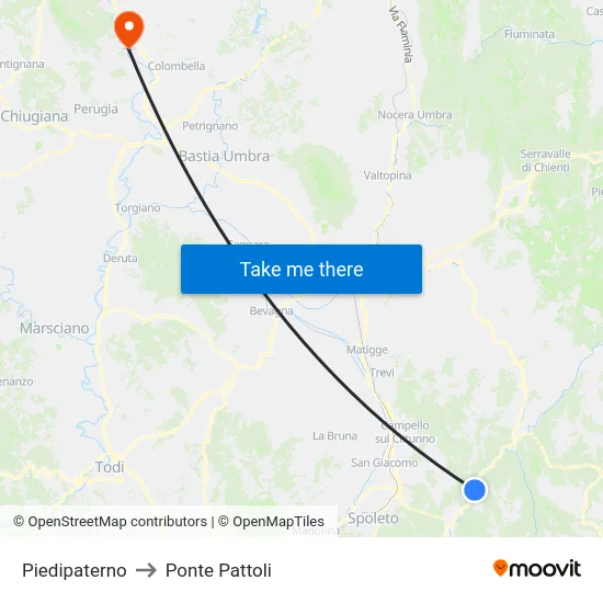 Piedipaterno to Ponte Pattoli map