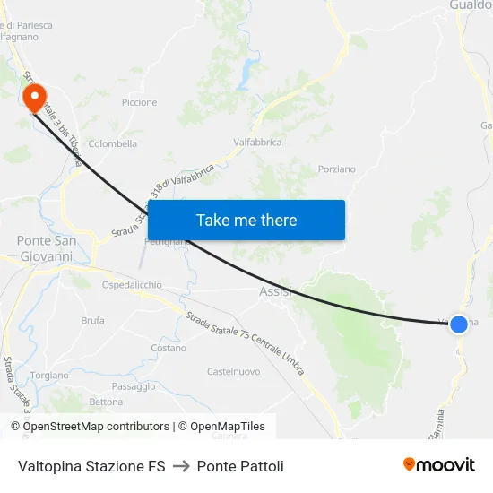 Valtopina Stazione FS to Ponte Pattoli map