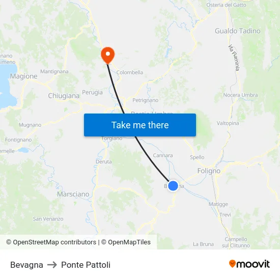 Bevagna to Ponte Pattoli map