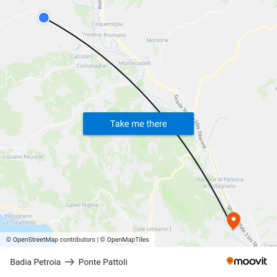 Badia Petroia to Ponte Pattoli map
