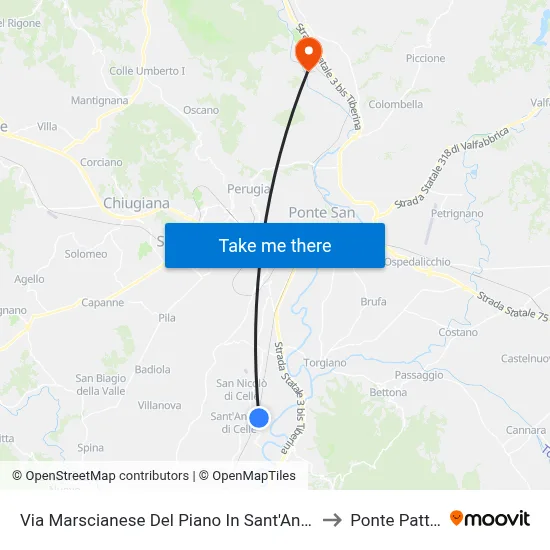 Marscianese Del Piano Road in Sant'Angelo to Pattoli Bridge map