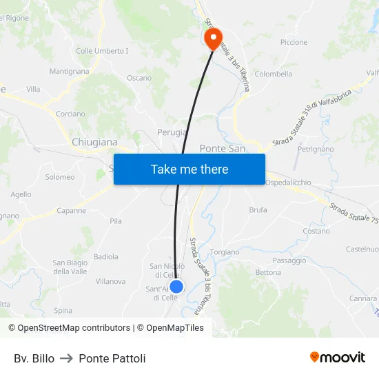 Bv. Billo to Ponte Pattoli map