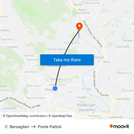 Bersaglieri Square to Pattoli Bridge map