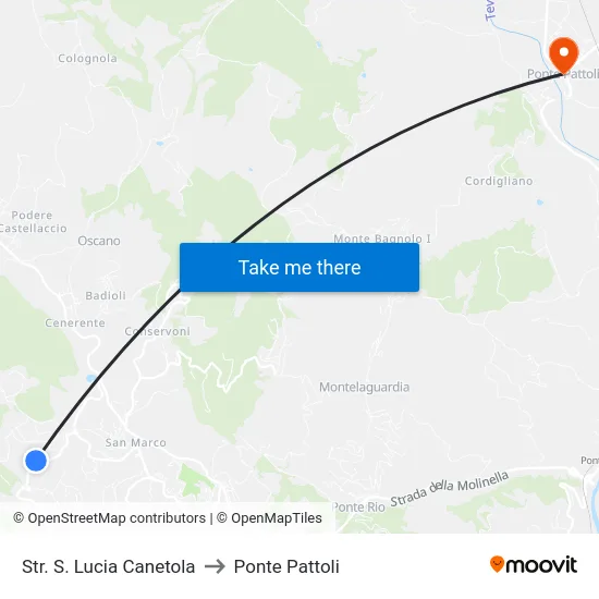 Str. S. Lucia Canetola to Ponte Pattoli map