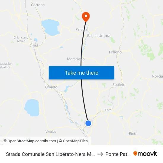 San Liberato-Nera Montoro Municipal Road to Pattoli Bridge map