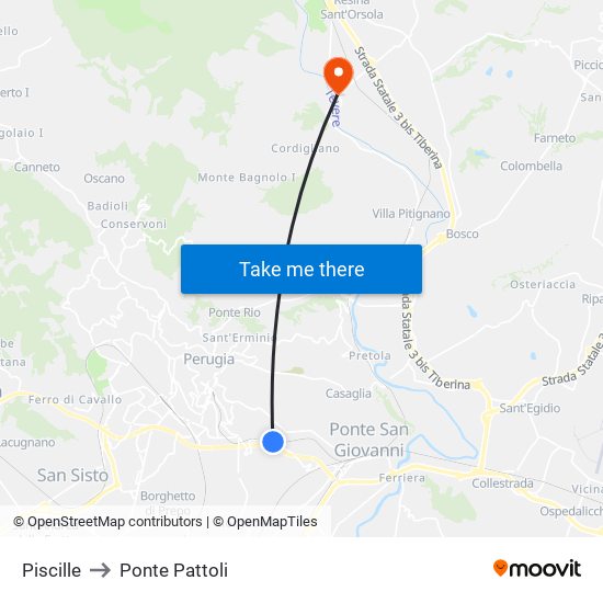 Piscille to Ponte Pattoli map