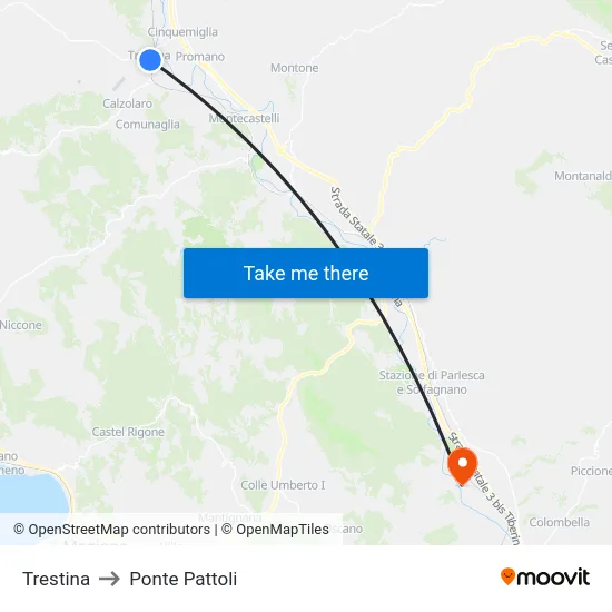 Trestina to Ponte Pattoli map