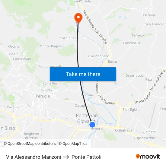 Alessandro Manzoni Street to Pattoli Bridge map