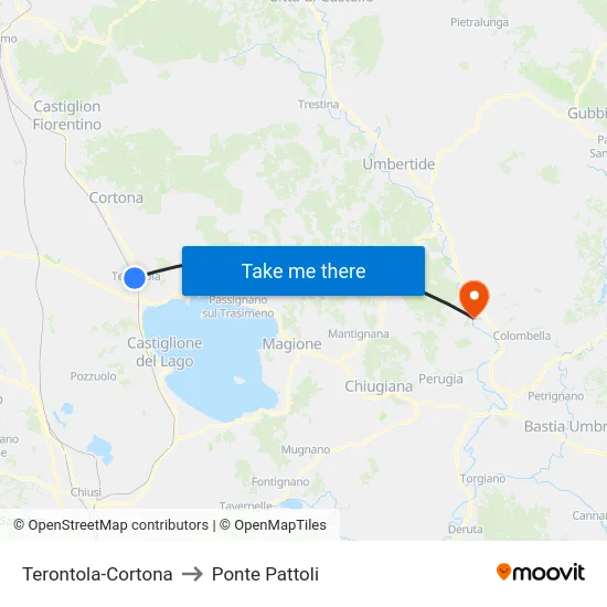 Terontola-Cortona to Ponte Pattoli map