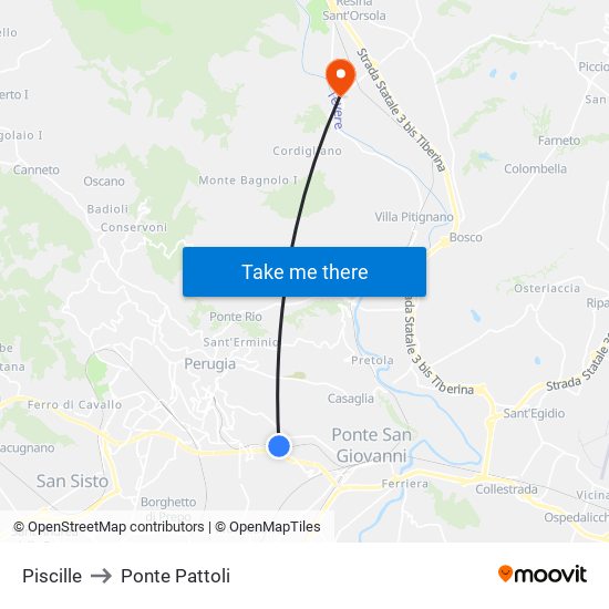 Piscille to Ponte Pattoli map