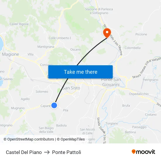 Castel Del Piano to Ponte Pattoli map