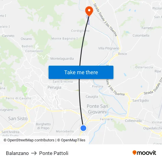 Balanzano to Pattoli Bridge map