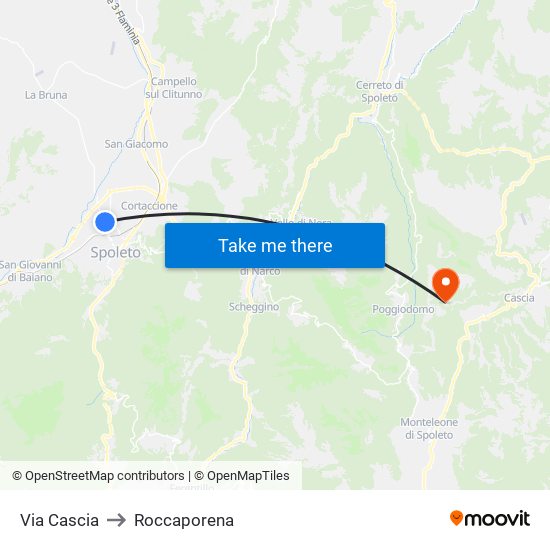 Via Cascia to Roccaporena map