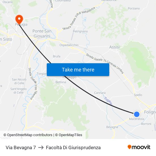 Via Bevagna 7 to Facoltà Di Giurisprudenza map