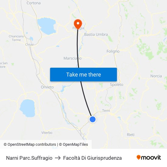 Narni Parc.Suffragio to Facoltà Di Giurisprudenza map