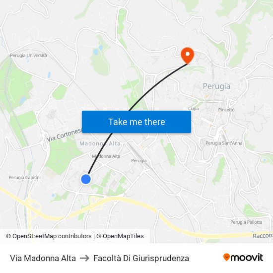 Via Madonna Alta to Facoltà Di Giurisprudenza map