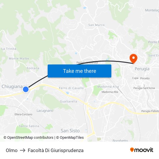 Olmo to Facoltà Di Giurisprudenza map