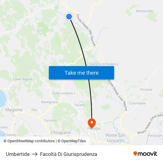 Umbertide to Facoltà Di Giurisprudenza map
