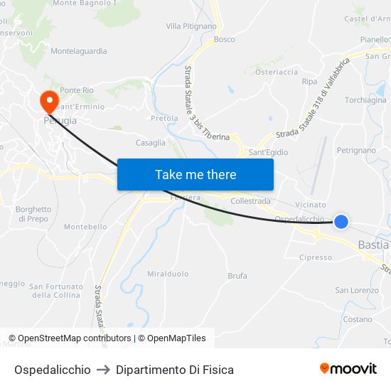 Ospedalicchio to Dipartimento Di Fisica map