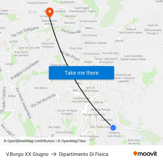 V.Borgo XX Giugno to Dipartimento Di Fisica map