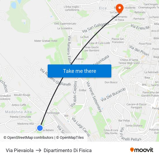 Via Pievaiola to Dipartimento Di Fisica map