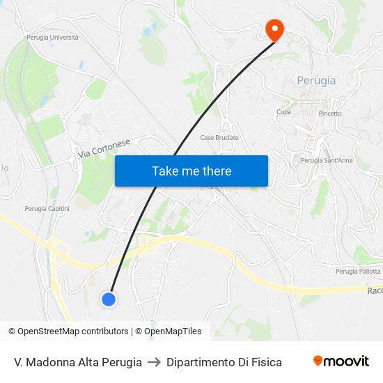 V. Madonna Alta Perugia to Dipartimento Di Fisica map