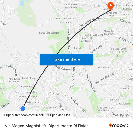 Via Magno Magnini to Dipartimento Di Fisica map