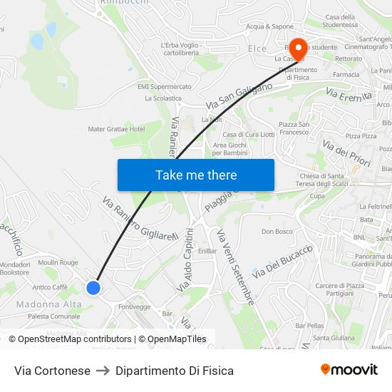 Via Cortonese to Dipartimento Di Fisica map