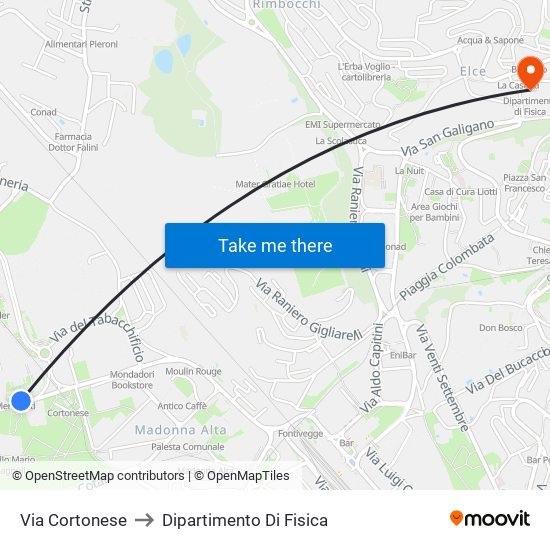 Via Cortonese to Dipartimento Di Fisica map