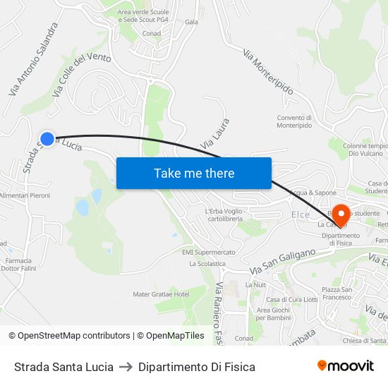 Strada Santa Lucia to Dipartimento Di Fisica map