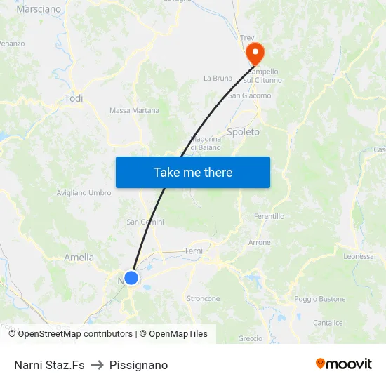 Narni Railway Station to Pissignano map