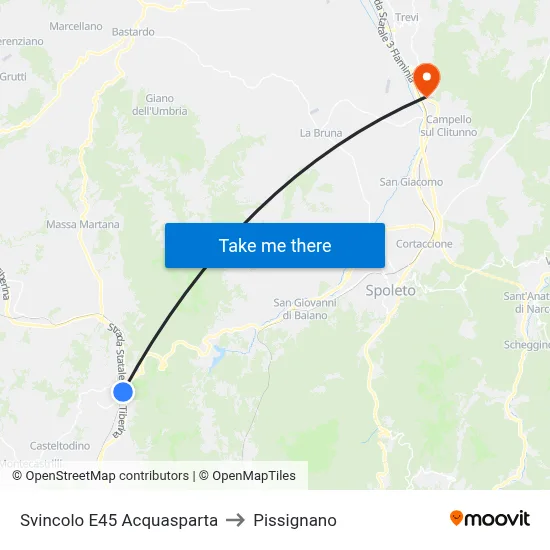 Svincolo E45 Acquasparta to Pissignano map