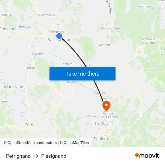 Petrignano to Pissignano map