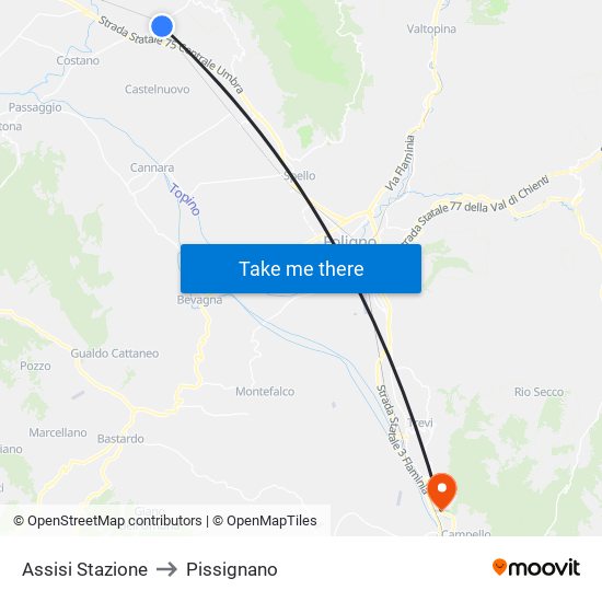 Assisi Stazione to Pissignano map