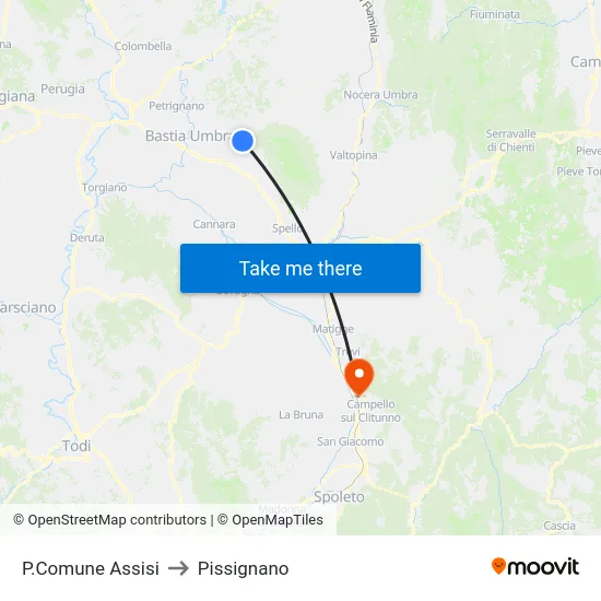 P.Comune Assisi to Pissignano map